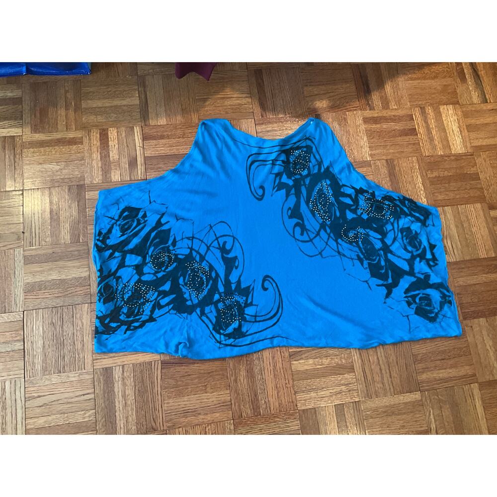 Tempo Paris Beaded Top Cold Shoulder Sleeve Pullover Blue Womens Size M/L NWT - Picture 4 of 4